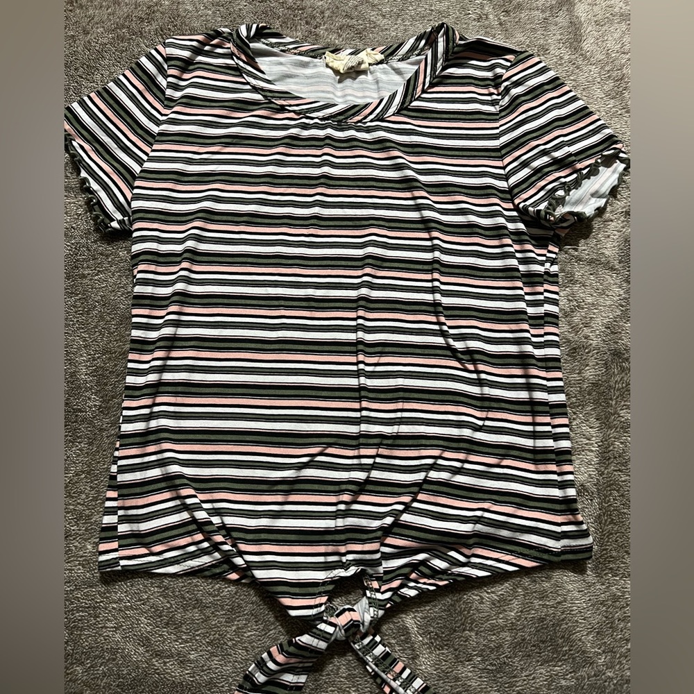 Pink white and green striped tee